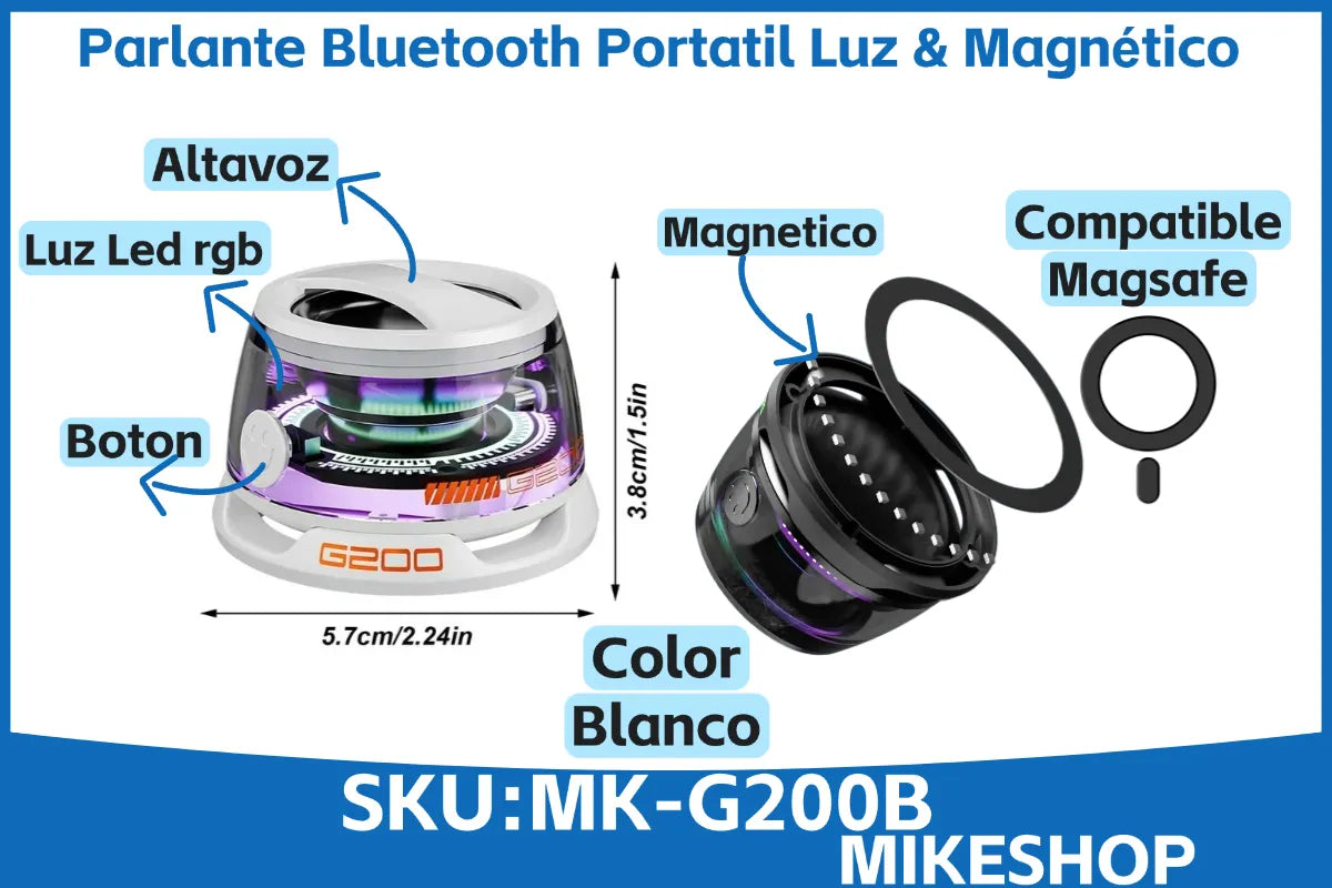 Mini Altavoz Bluetooth Magnético Portátil Inalámbrico Luz