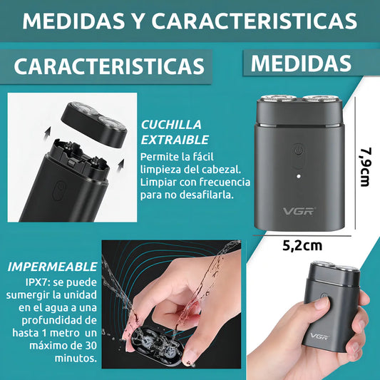 Afeitadora Portátil Eléctrica Vgr V-341 Usb C Viajera Negro