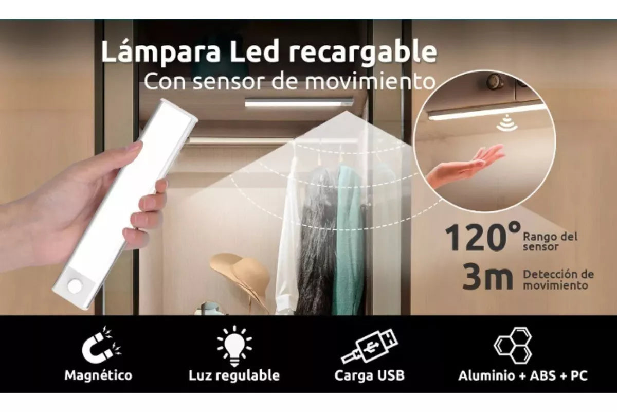 Luz Led Noche Sensor Movimiento  Recargable Usb