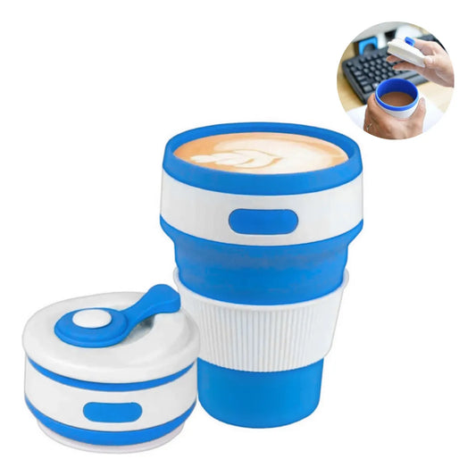 Vaso Térmico Plegable Cafe Caliente Sin Quemaduras Hermético Color Azul