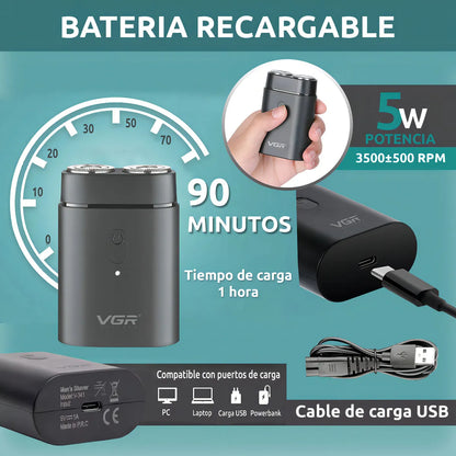 Afeitadora Portátil Eléctrica Vgr V-341 Usb C Viajera Negro