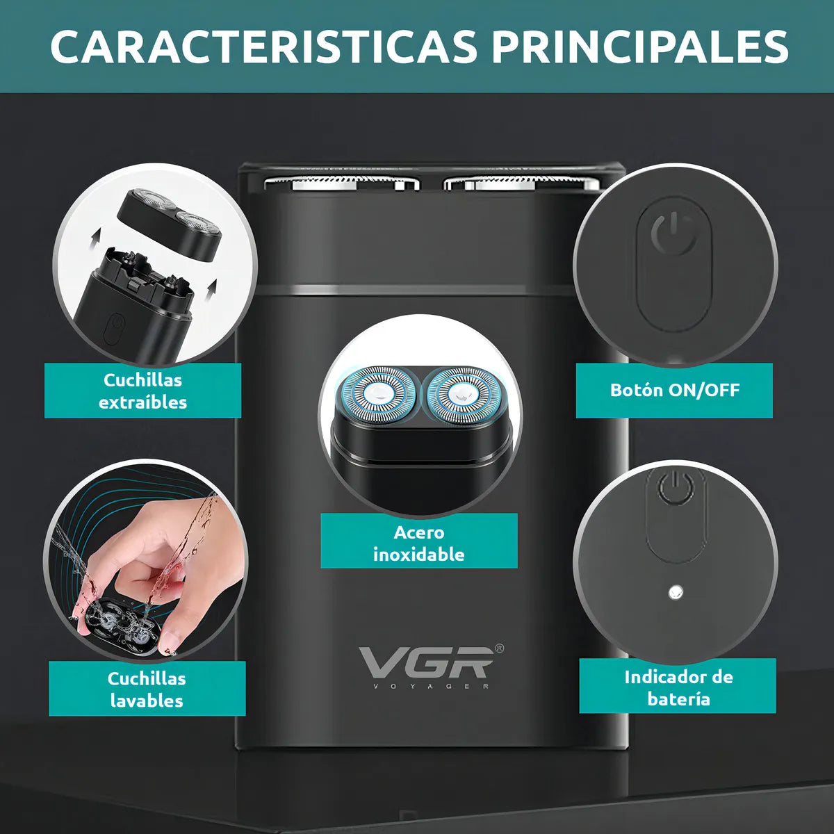Afeitadora Portátil Eléctrica Vgr V-341 Usb C Viajera Negro