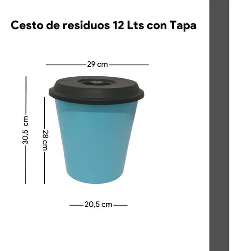 TACHO PLASTICO PARA RESIDUOS CON TAPA 12LTS