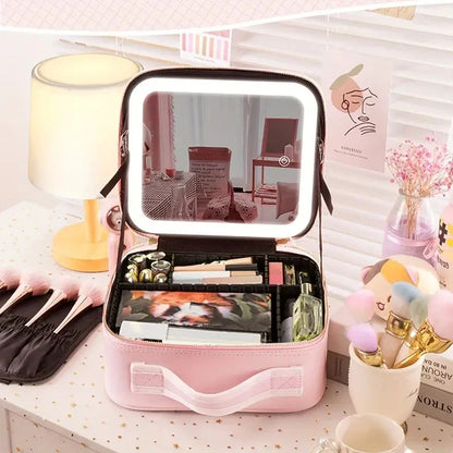 Organizador de Maquillaje Compacto con Espejo LED