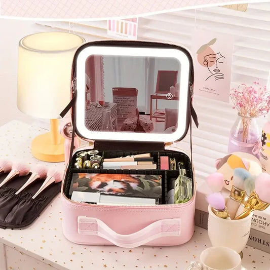 Organizador de Maquillaje Compacto con Espejo LED