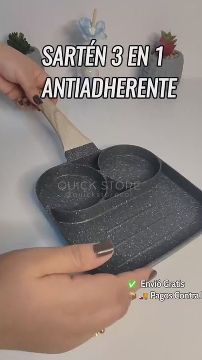 Sartén multifuncional 3 puestos antiadherente con mango